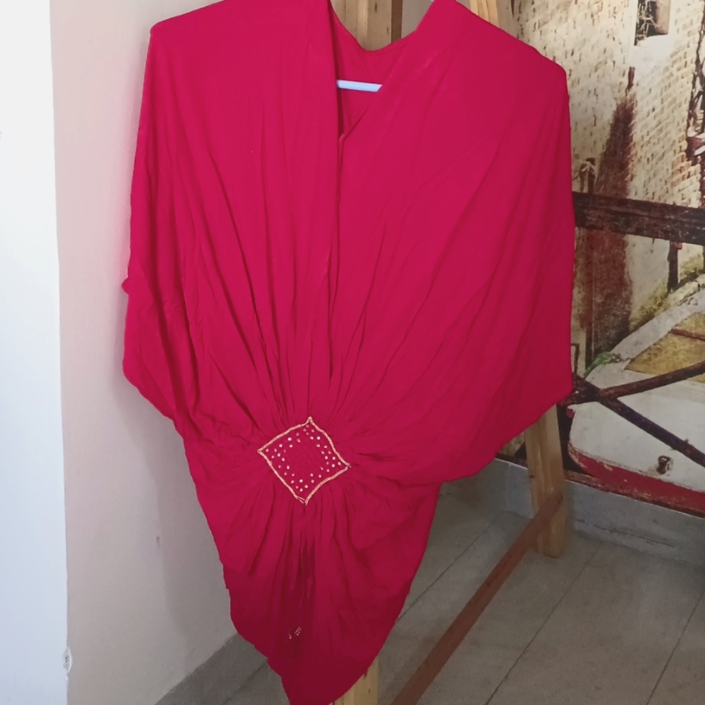 Bat sleeves red party wear top